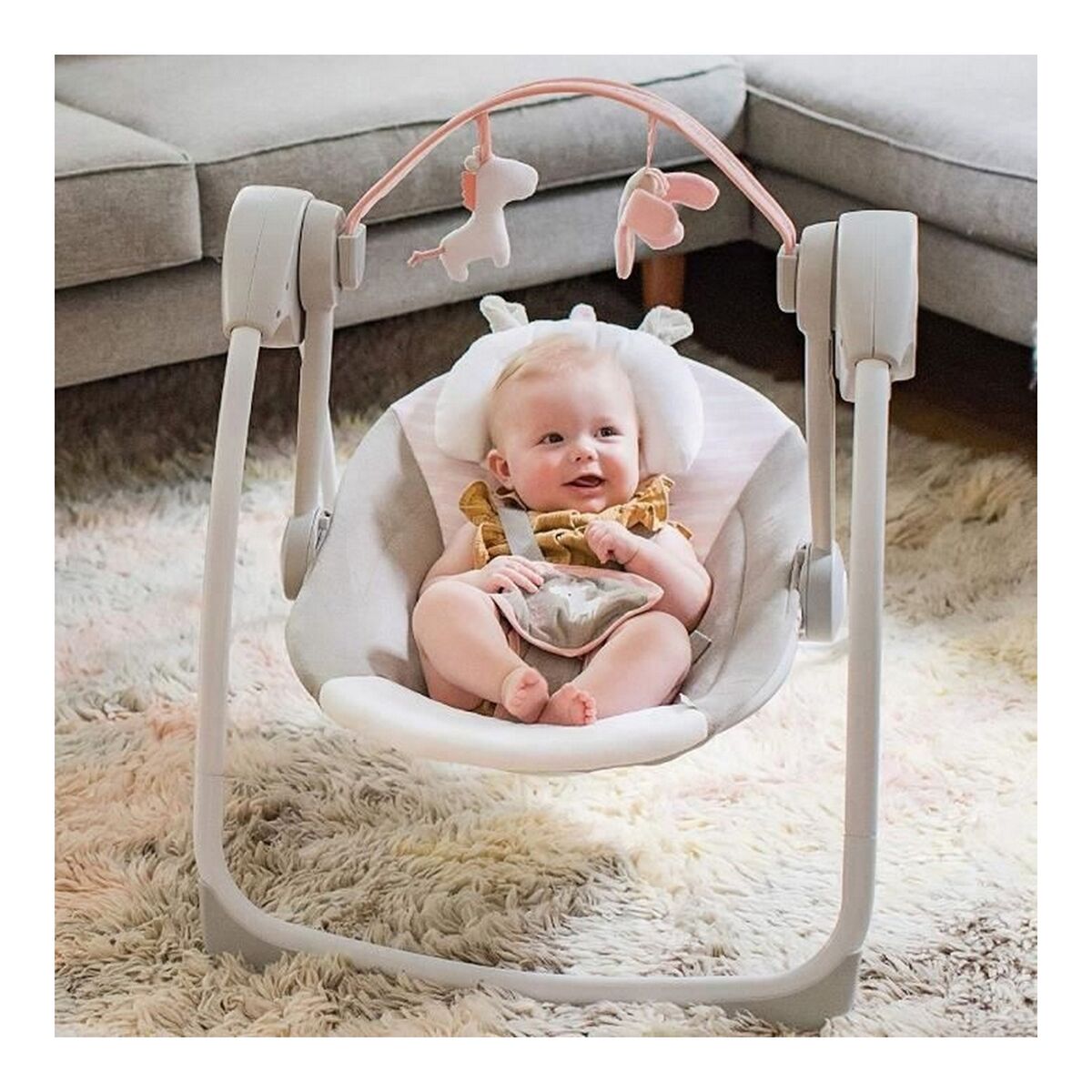 Šūpuļkrēsls Ingenuity Compact Swing - Flora Gaiši Rozā-3