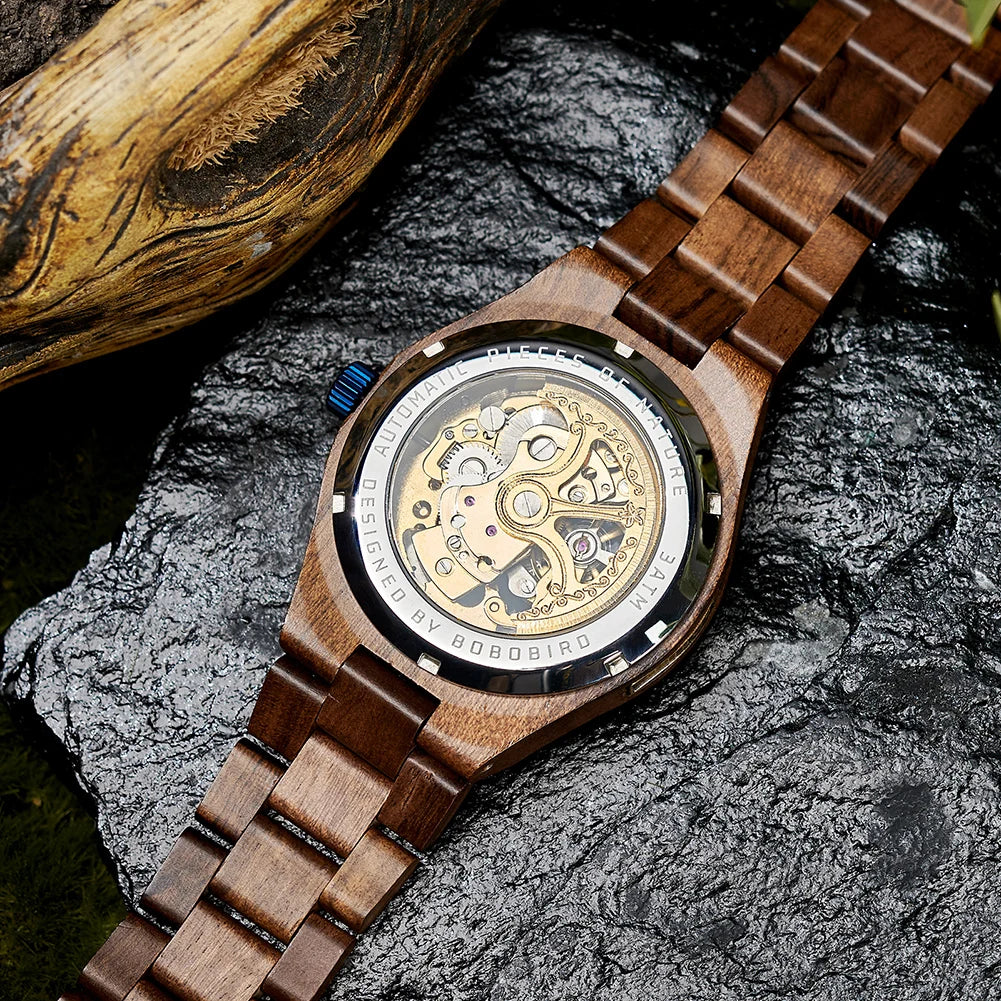 BOBO BIRD Men's Luxury Mechanical Wooden Wristwatch with Gift Box