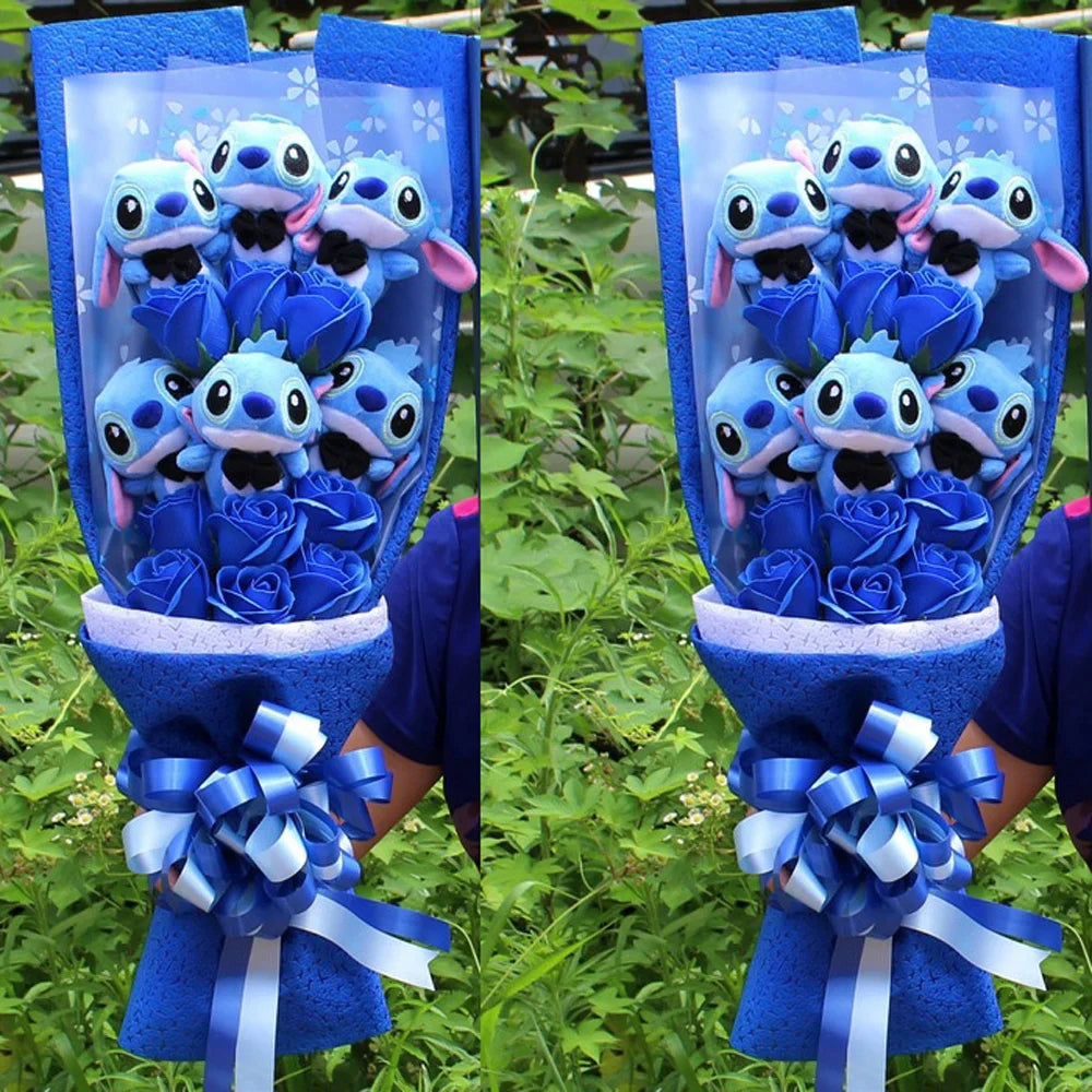 Lovely Cartoon Stitch Plush Toys stitch Bouquet with Artificial Flowers For Valentine's Day Wedding Party Decoration