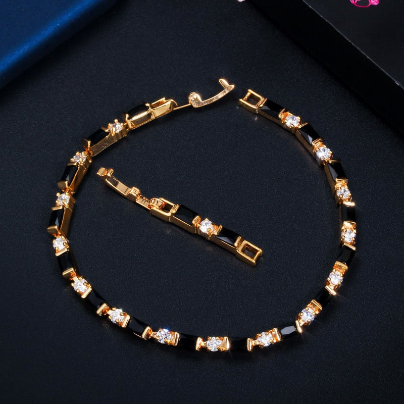 CWWZircons 2023 New Fashion Ladies 585 Gold Color Jewelry Elegant Black CZ Tennis Bracelets for Women Accessories CB208