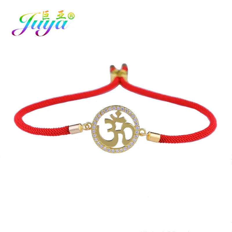 Juya Handmade Chakra Hinduism JewelrySupplies AUM OM Charm Bracelets For Women Men Adjustable Red Thread Religious Handicraft