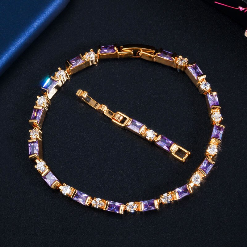 CWWZircons 2023 New Fashion Ladies 585 Gold Color Jewelry Elegant Black CZ Tennis Bracelets for Women Accessories CB208