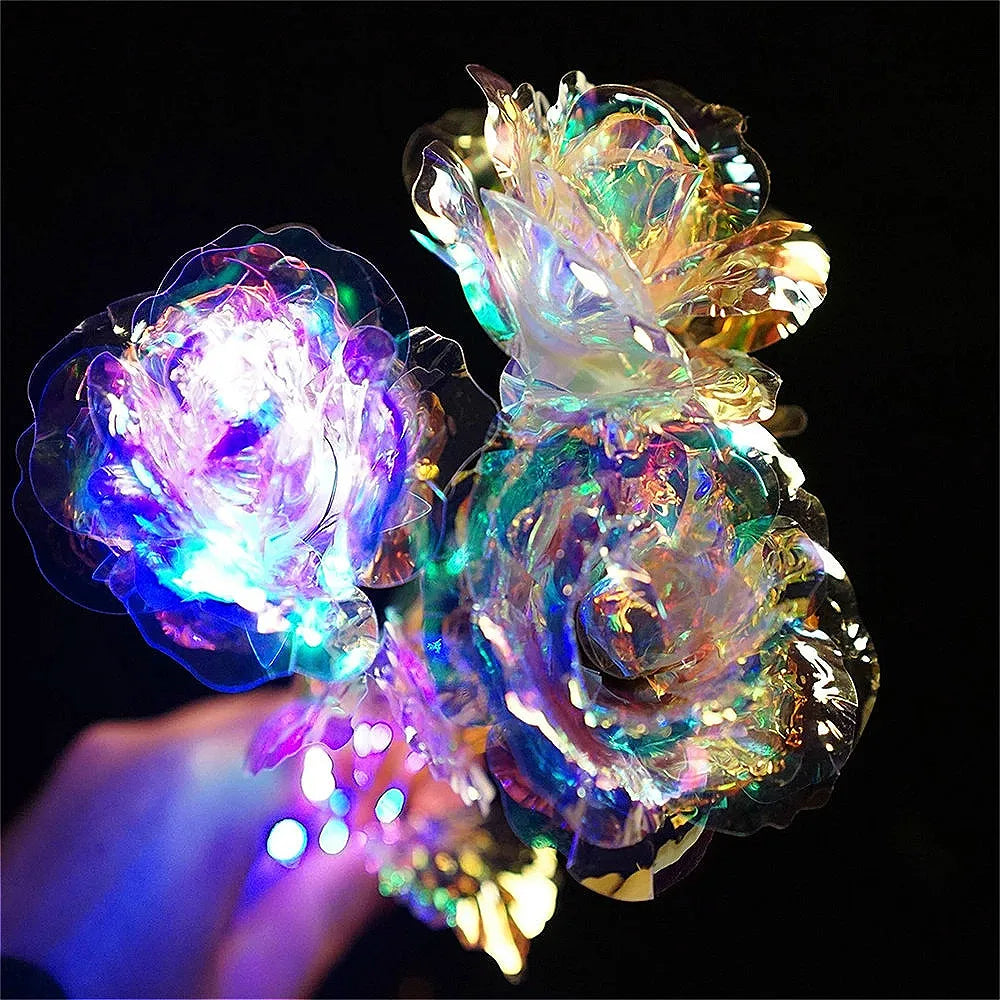 1Pc Valentine's Day Creative Gift 24K Aluminum Foil Rose Gold Rose Lasting Eternal Love Wedding Decoration Lover Lighting Rose