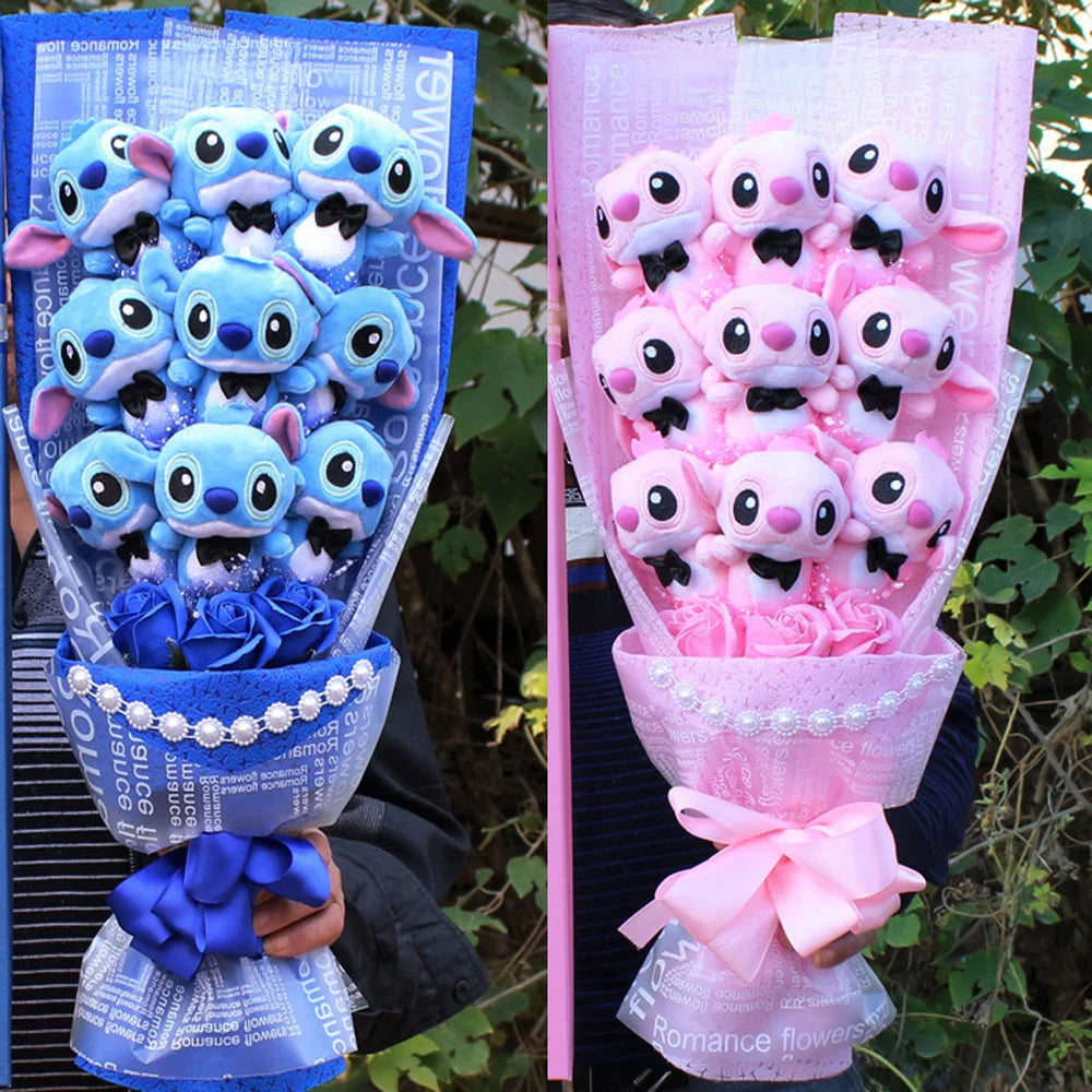 Lovely Cartoon Stitch Plush Toys stitch Bouquet with Artificial Flowers For Valentine's Day Wedding Party Decoration