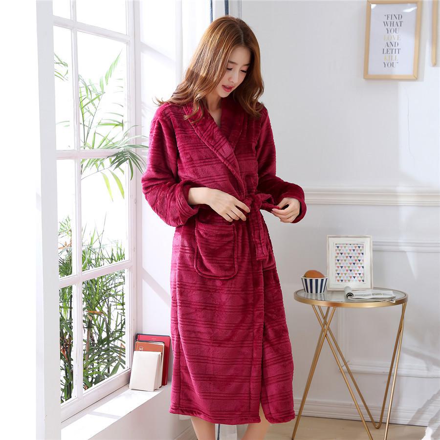 Nightgown Winter Kimono Plus Size Nightdress Coral Fleece Nightwear Thick Warm Home Clothing Ladies Bathrobe Flannel Negligee