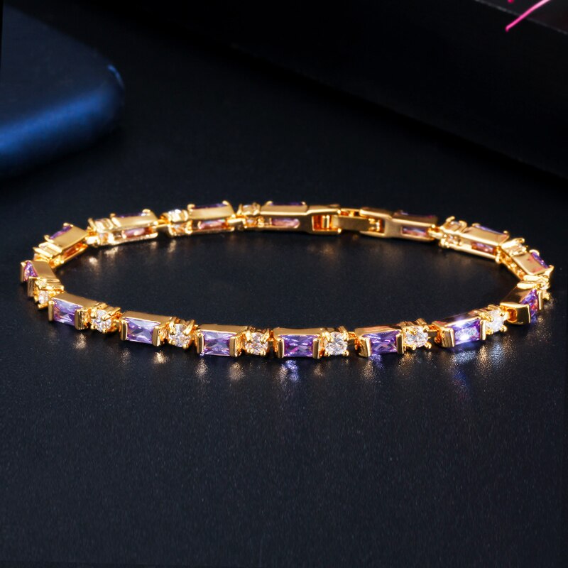 CWWZircons 2023 New Fashion Ladies 585 Gold Color Jewelry Elegant Black CZ Tennis Bracelets for Women Accessories CB208