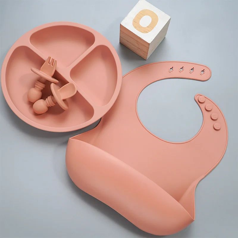 Newborn Stuff Silicone Baby Bibs Food Grade Toddler Silicone Dinner Plate Set Healthy Feeding Training Silicone Spoon For Kids