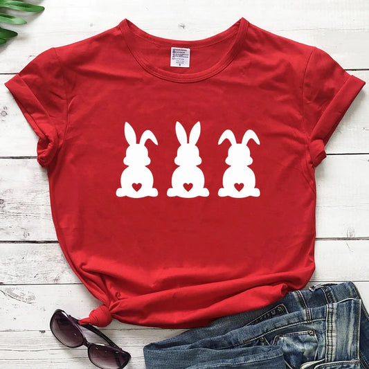 Women's Cute Three Bunnies Printed T-shirt