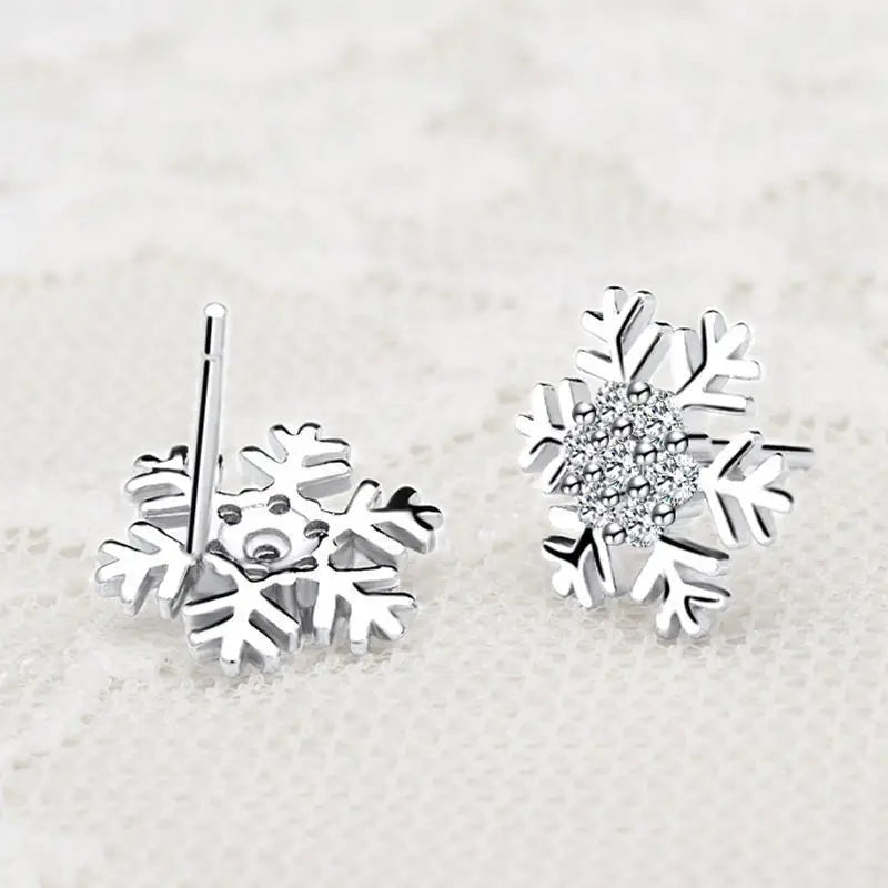 Dainty Crystal Zircon Holiday Snowflake Stud & Drop Charm Earrings