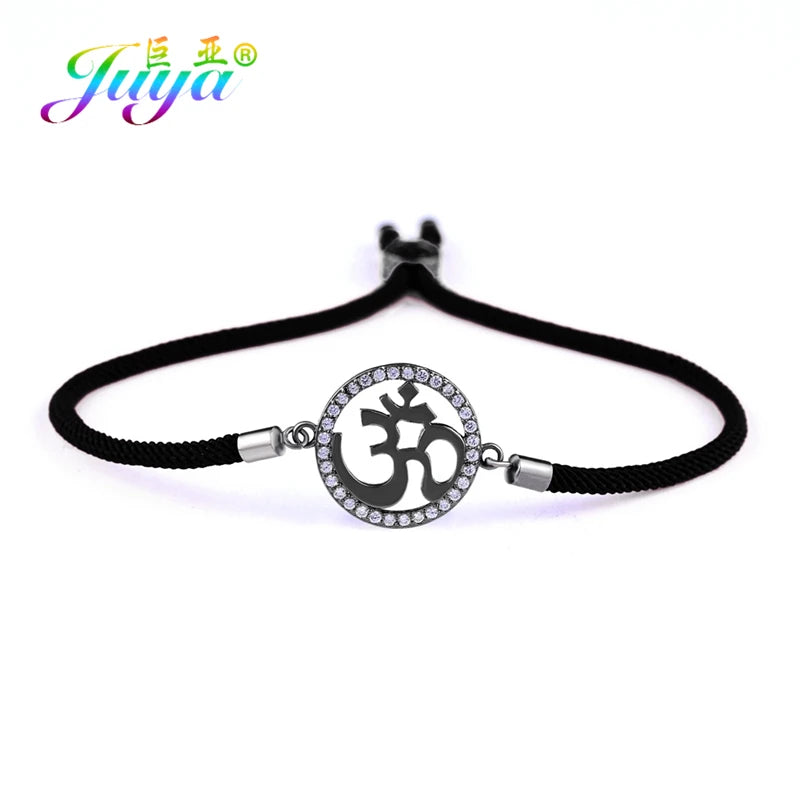 Juya Handmade Chakra Hinduism JewelrySupplies AUM OM Charm Bracelets For Women Men Adjustable Red Thread Religious Handicraft