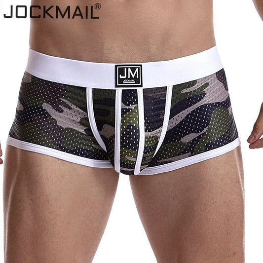 JOCKMAIL men boxer sexy men underwear cueca boxer Men Camouflage Mesh Shorts Men's Clothing boxers Fitness Elastic Underpant