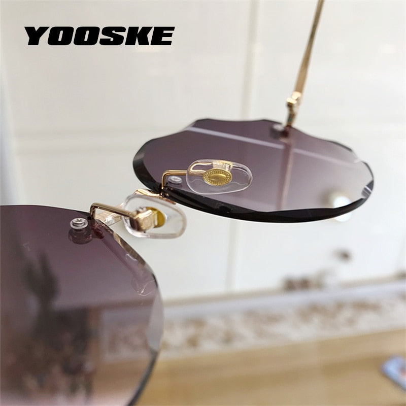 YOOSKE Rimless Cat Eye Sunglasses Women Trendy Sun Glasses Ladies Gradient Shades Framless Eyewear UV400 Mirror