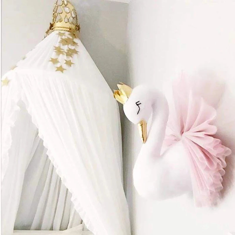 Baby Room Decor Golden Crown Swan Wall Decoration Nursery Swan Stuffed Toys Doll for Girls Kids Room 3D Animal Head Wall Hanging