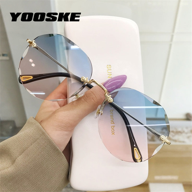 YOOSKE Rimless Cat Eye Sunglasses Women Trendy Sun Glasses Ladies Gradient Shades Framless Eyewear UV400 Mirror