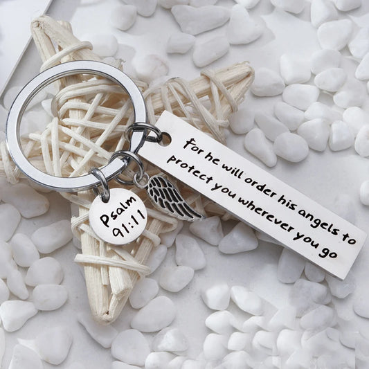 "For he Will Order his Angels to Protect You" Prayer Psalm Key Chain