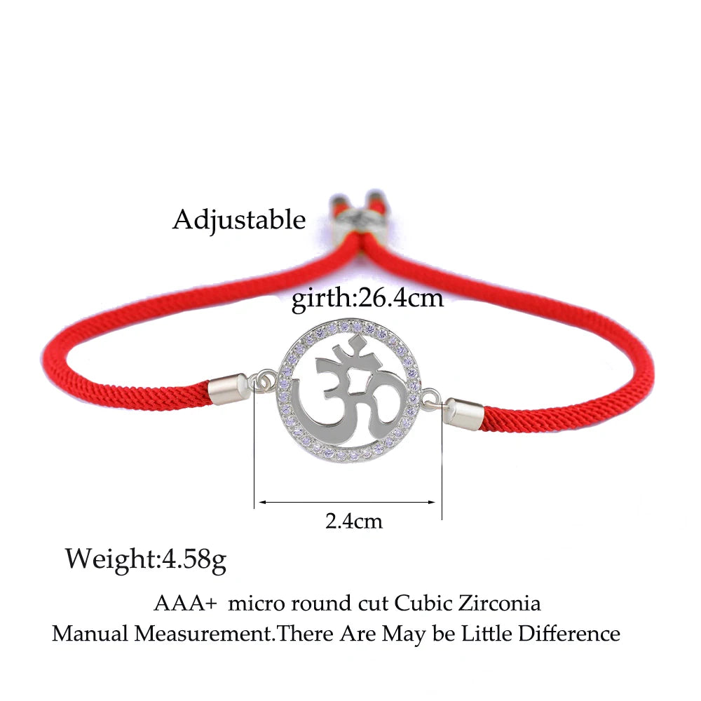 Juya Handmade Chakra Hinduism JewelrySupplies AUM OM Charm Bracelets For Women Men Adjustable Red Thread Religious Handicraft