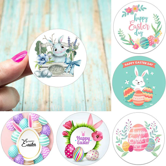 Happy Easter Decor Sticker Egg Rabbit Paper Sticker Labels Easter Cake Baking Party Gift Bag Box Envelope Seal Decoration