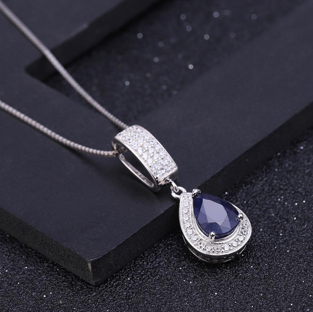 GEM&#39;S BALLET Classic Natural Blue Sapphire Gemstone Jewelry Set 925 Sterling Silver Pendant Earrings Ring Set For Women