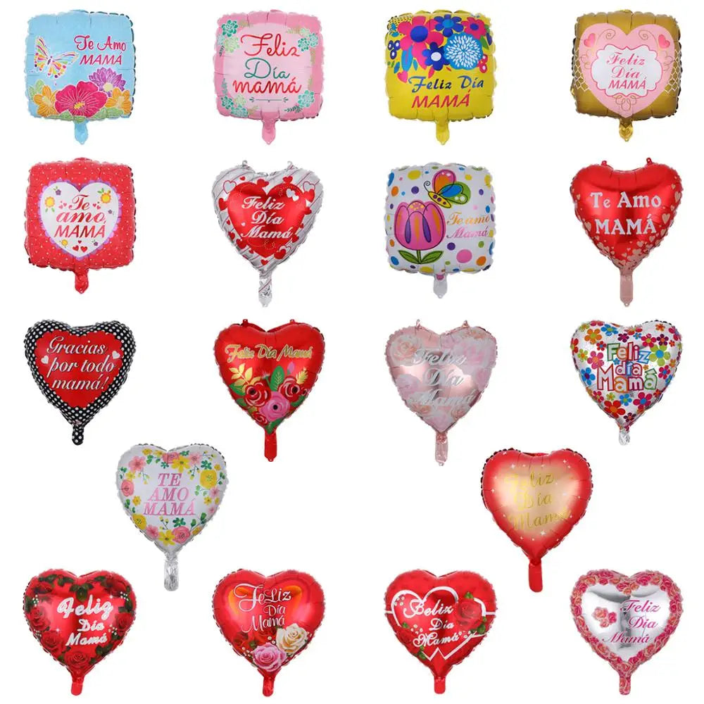 10pcs 18inch Printed Spanish mother Foil Balloons Mother's Day Heart Shape Helium Love Globos Decor Mama Balloon Gifts Balaos