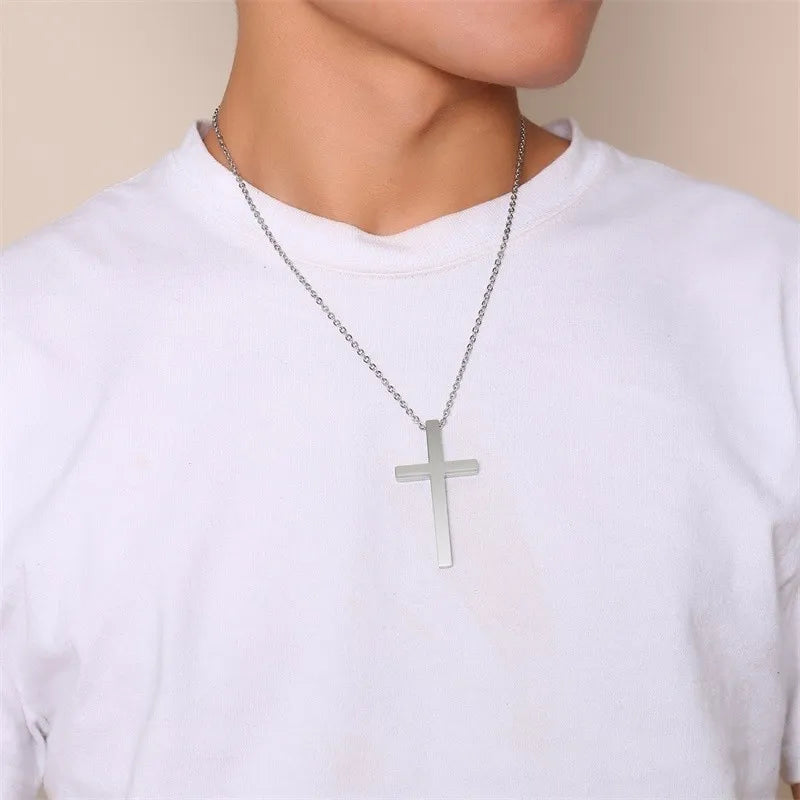 Man Cross Pendant Charm I Can Do All Things In silver color Tone Jesus Crucifix Religious Christians Men Necklace