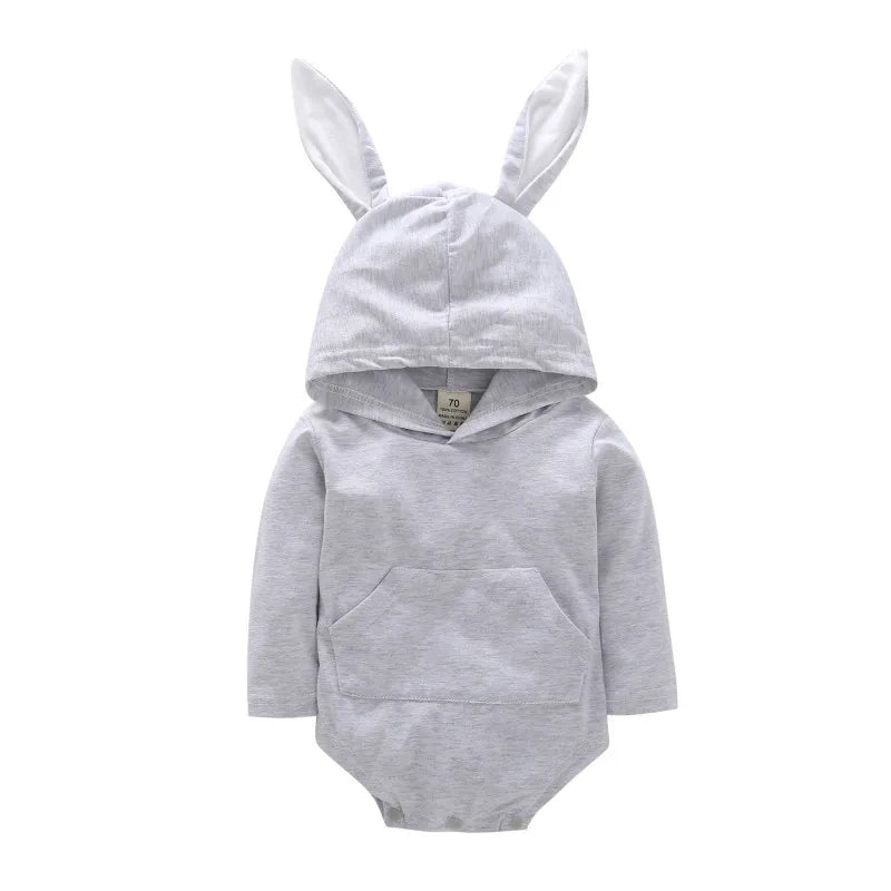 2020 Brand New 0-24M Newborn Infant Baby Boy Girl Easter Bodysuit Longsleeve Solid Color Bunny Ear Hooded Tail Jumpsuit Playsuit