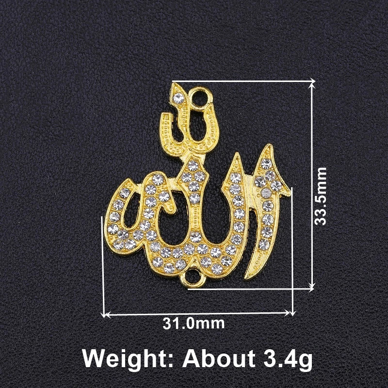 Juya 5pcs Wholesale Religious Islamic Muslim Allah Charms Cz Rhinestones Crescent Pendants For Eid al-Fitr Gift Jewelry Making