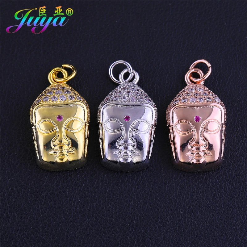 Juya Handmade Religious Pendants Supplies Micro Pave Zircon Buddha Charms For DIY Women Men Talisman Buddhism Jewelry Making