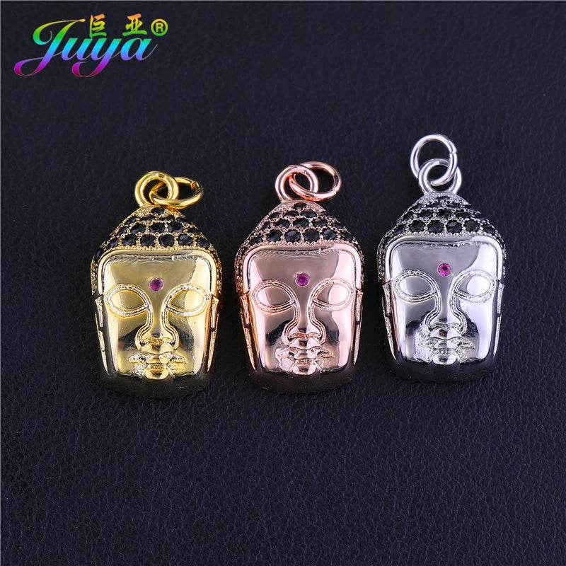 Juya Handmade Religious Pendants Supplies Micro Pave Zircon Buddha Charms For DIY Women Men Talisman Buddhism Jewelry Making