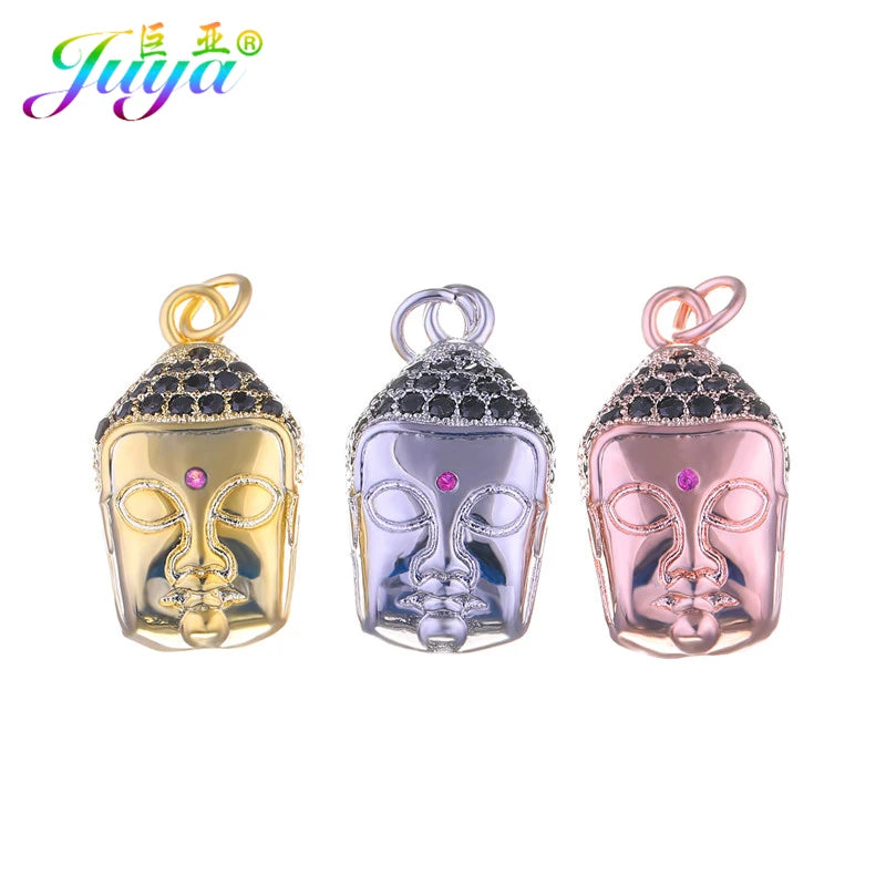 Juya Handmade Religious Pendants Supplies Micro Pave Zircon Buddha Charms For DIY Women Men Talisman Buddhism Jewelry Making