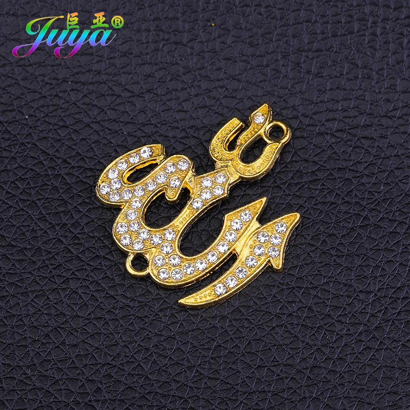 Juya 5pcs Wholesale Religious Islamic Muslim Allah Charms Cz Rhinestones Crescent Pendants For Eid al-Fitr Gift Jewelry Making