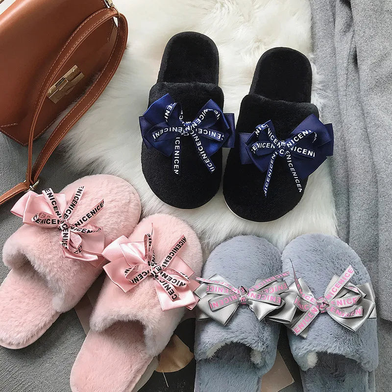 COOTELILI Women Home Slippers Winter Warm Shoes Woman Slip on Flats Slides Female Faux Fur Slippers Women Shoes Closed Toe