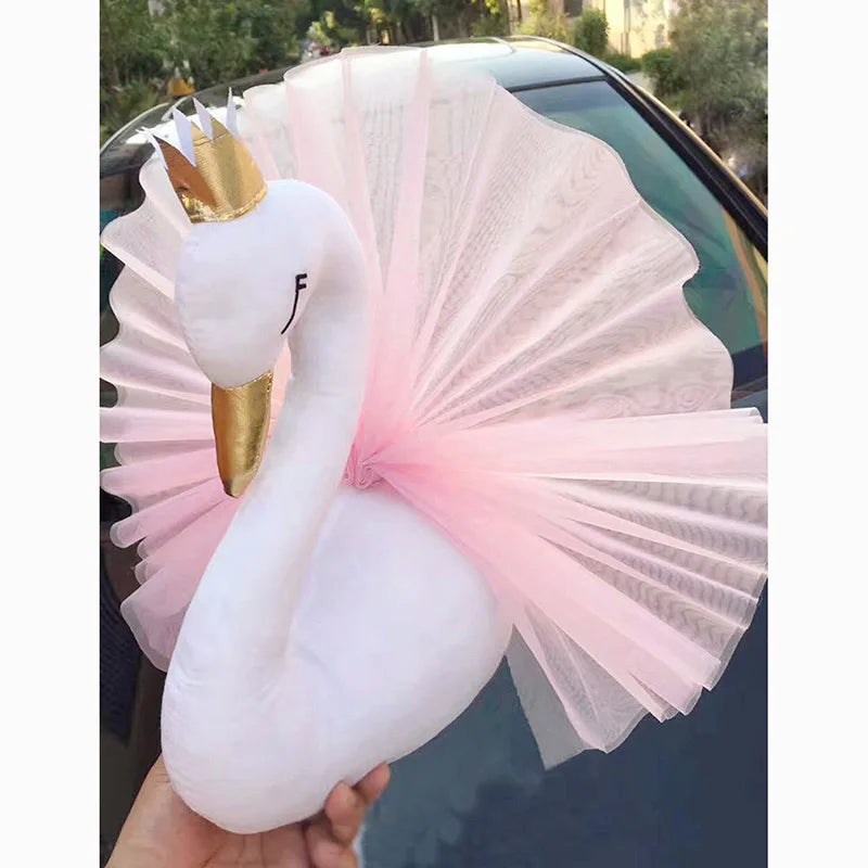 Baby Room Decor Golden Crown Swan Wall Decoration Nursery Swan Stuffed Toys Doll for Girls Kids Room 3D Animal Head Wall Hanging