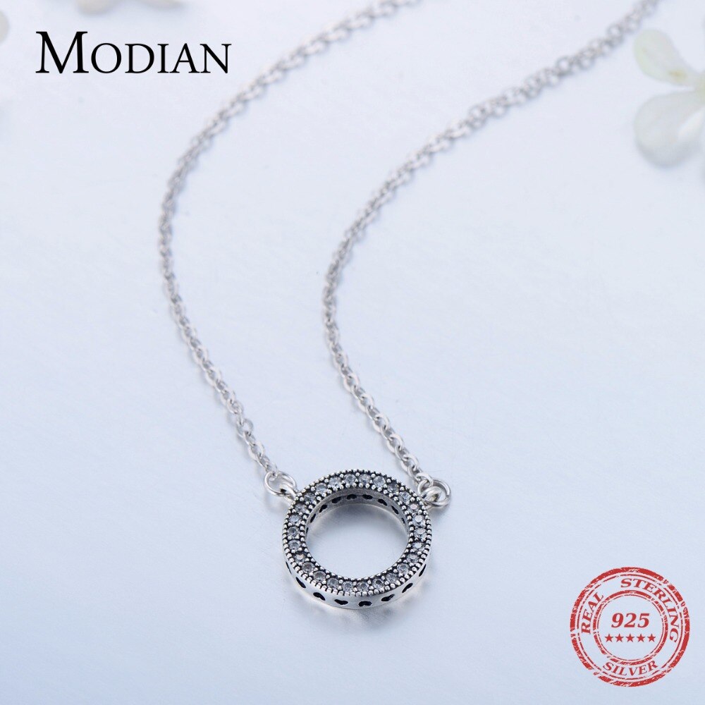 Modian 925 Sterling silver Hearts pendant Fashion Classic Brand Clear Cubic Zirconia Circle Necklace For Women Luxury Jewelry