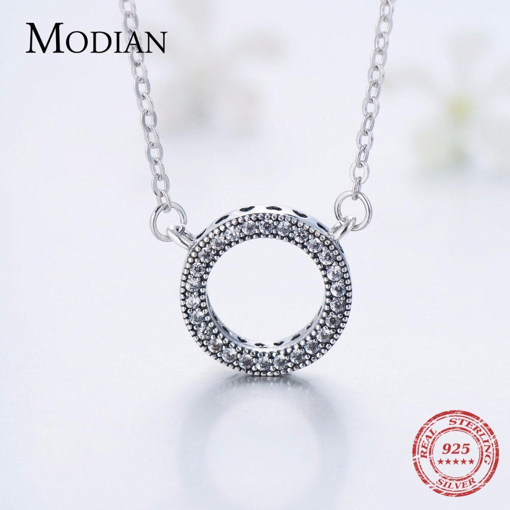 Modian 925 Sterling silver Hearts pendant Fashion Classic Brand Clear Cubic Zirconia Circle Necklace For Women Luxury Jewelry