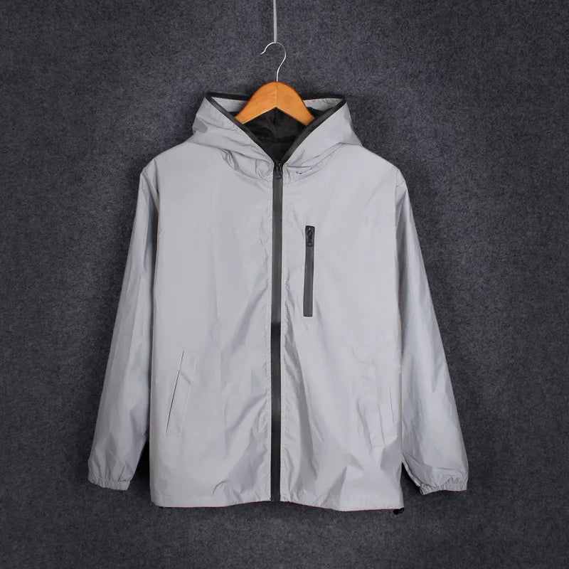 Plus Size 4XL Men Spring Autumn full reflective Windbreaker waterproof Jacket male High street hip hop Loose Hooded Coats