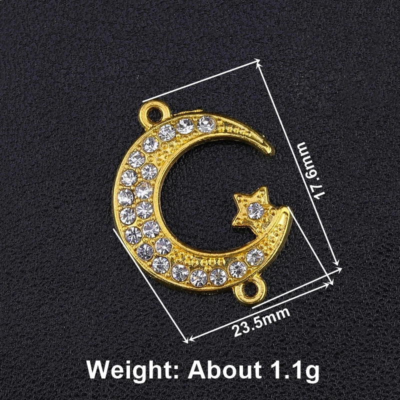 Juya 5pcs Wholesale Religious Islamic Muslim Allah Charms Cz Rhinestones Crescent Pendants For Eid al-Fitr Gift Jewelry Making