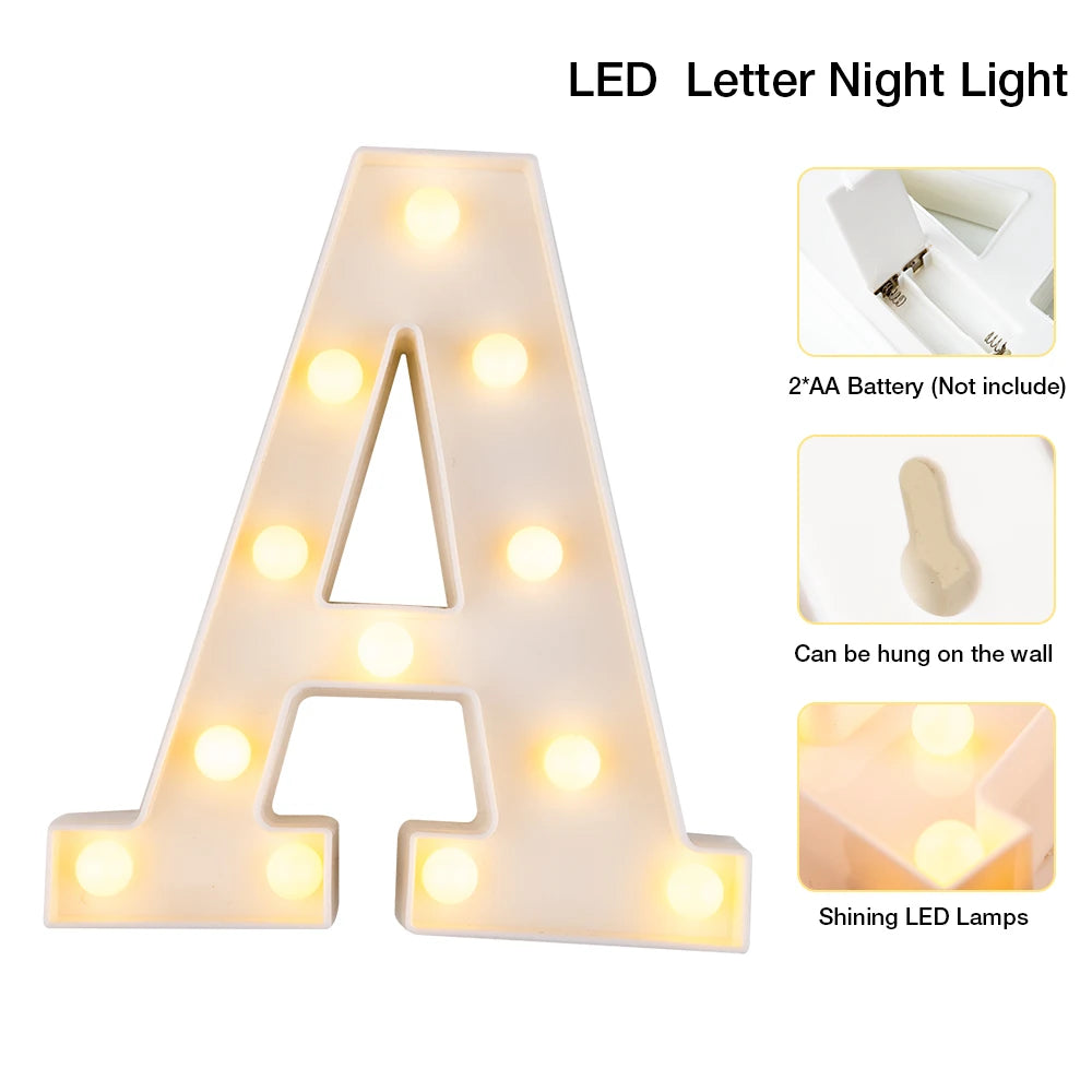 Home Decoration DIY Letter Symbol Sign Heart Plastic LED Lights Desk Decor Letters Ornament for Wedding Valentine's Day Gift