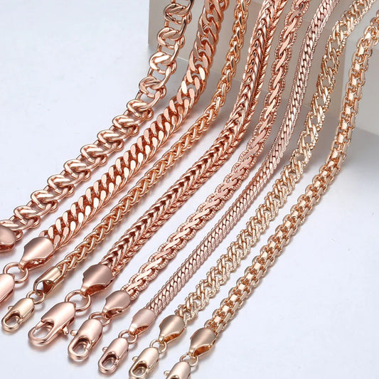 Necklace for Women 585 Rose Gold color Curb Snail Link Chain Gold Color Necklace Men's Woman Jewelry Gifts 45cm 50cm 60cm GNN1