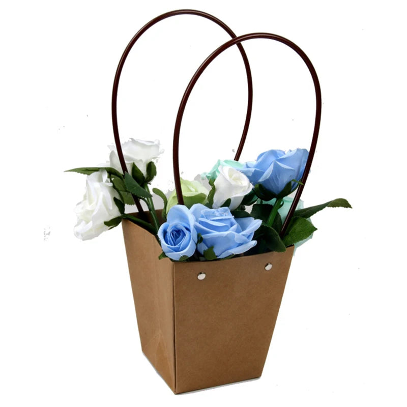 Kraft Paper Bags Flower Box with Handle Waterproof Bouquet Florist Gift Packing Box Valentine's Day Rose Boxes Party Decoration