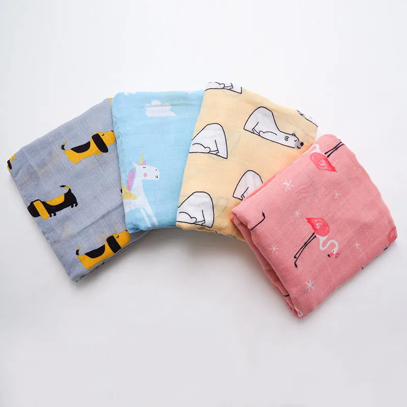 Muslinlife Baby Swaddle Wrap Soft Bamboo Cotton Blanket For Baby Stroller Use Cute Bunny Unicorn Whale Baby Blanket 120*120cm