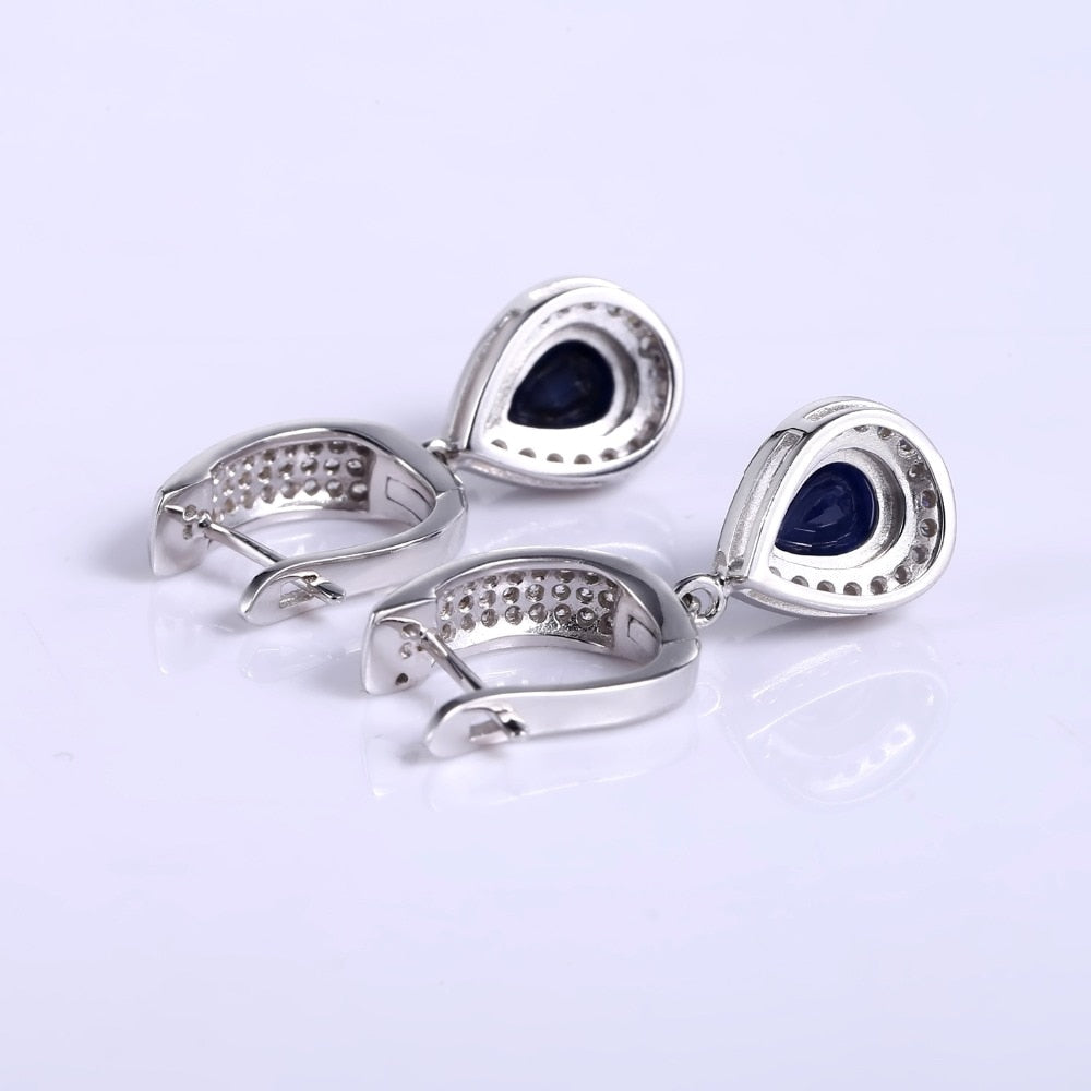 GEM&#39;S BALLET Classic Natural Blue Sapphire Gemstone Jewelry Set 925 Sterling Silver Pendant Earrings Ring Set For Women