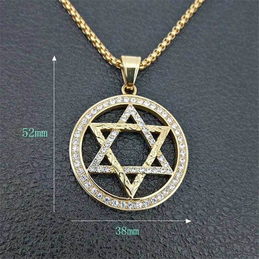 Religious Magen Star of David Pendants Necklace Gold Color Stainless Steel Hexagram Necklace Women/Men Iced Out Jewish Jewelry