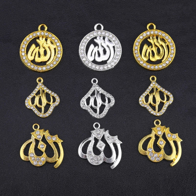 Juya 5pcs Wholesale Religious Islamic Muslim Allah Charms Cz Rhinestones Crescent Pendants For Eid al-Fitr Gift Jewelry Making