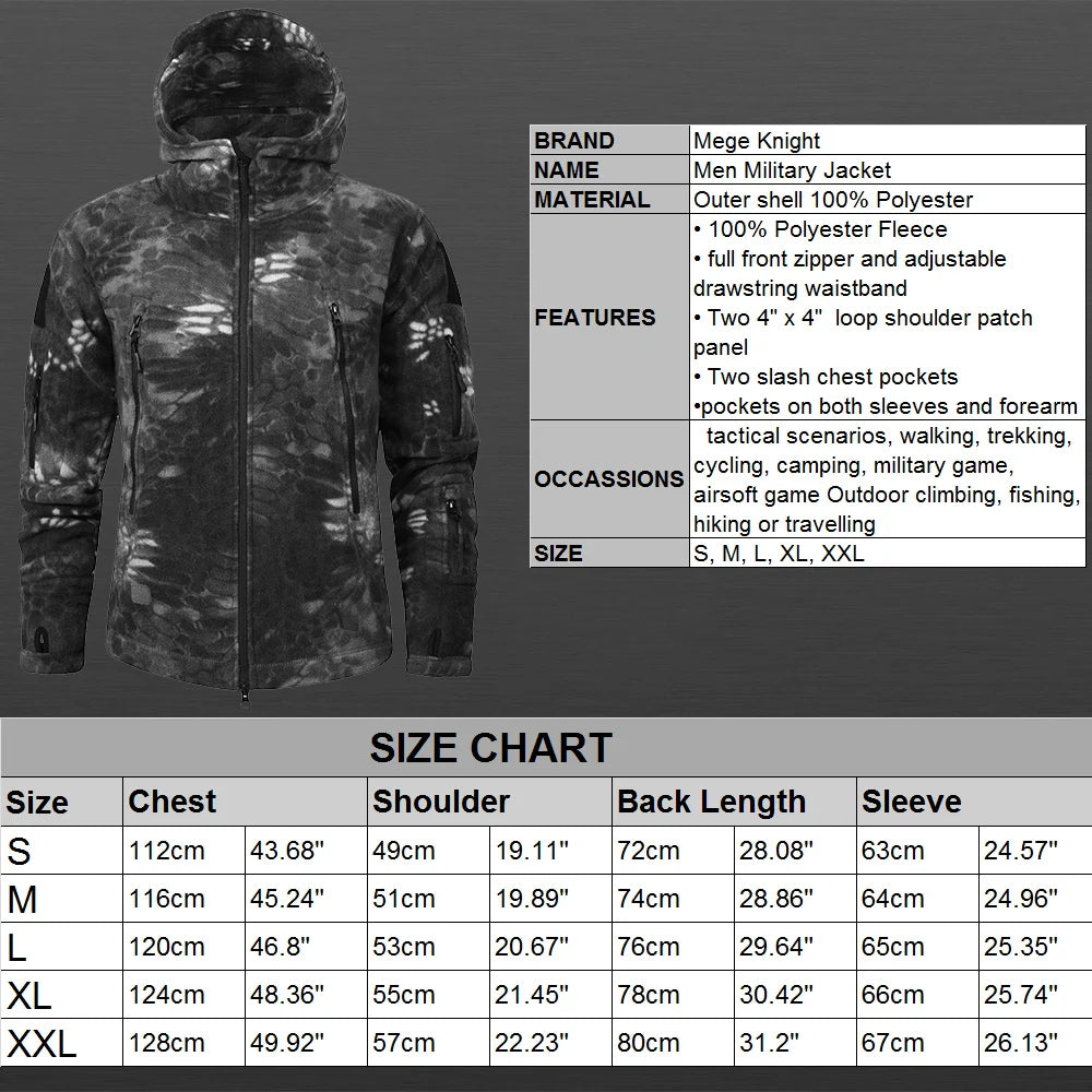 Mege Brand Autumn Winter Military Fleece Camouflage Tactical Men's Clothing Polar Warm Multicam Army Men Coat Outwear Hoodie