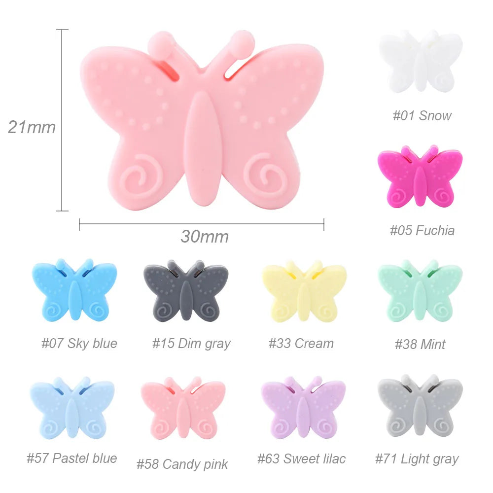 Keep&Grow 20pcs Butterfly Silicone beads Cartoon Baby Teethers  BPA Free DIY Baby Stroller Making Beads Baby Teethers