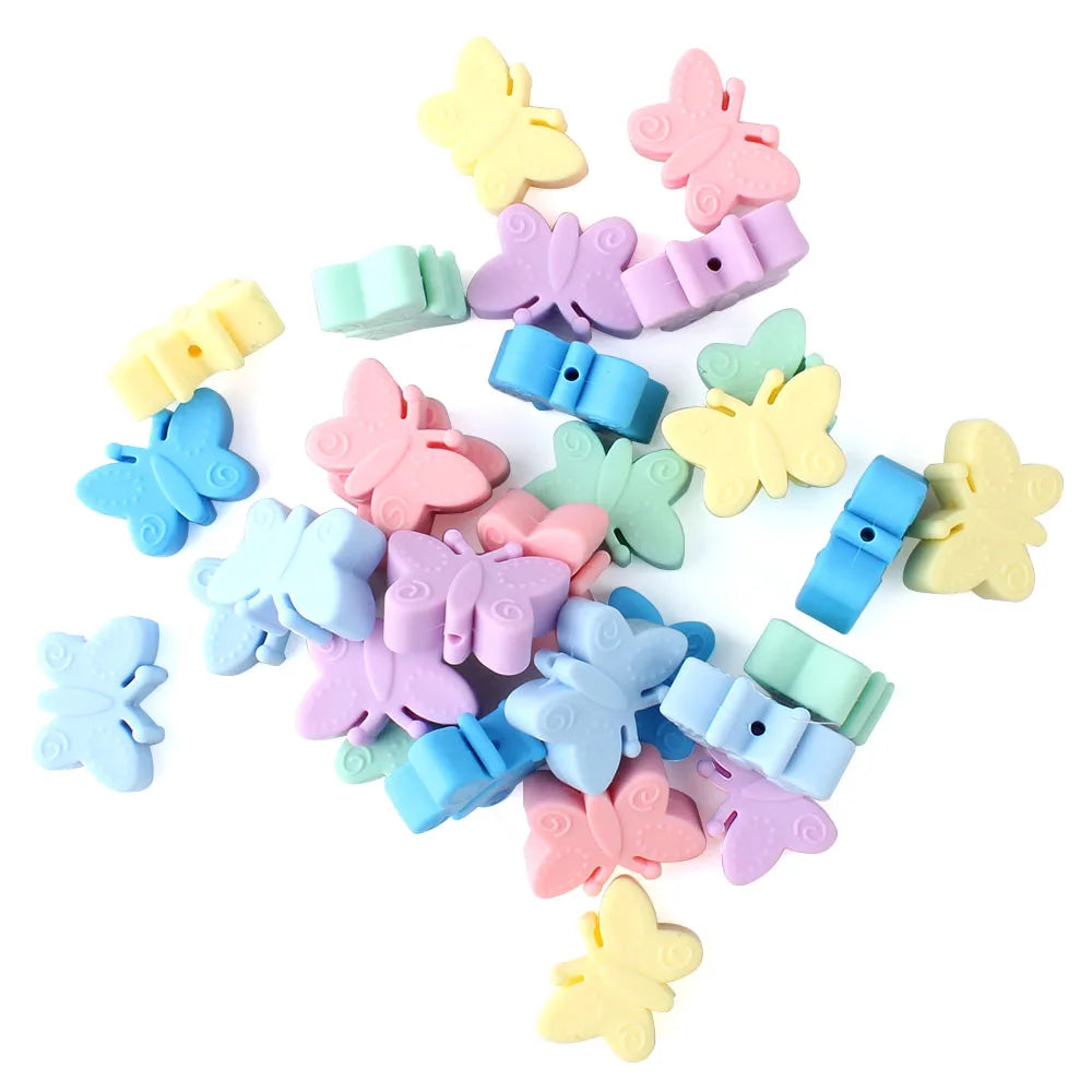 Keep&Grow 20pcs Butterfly Silicone beads Cartoon Baby Teethers  BPA Free DIY Baby Stroller Making Beads Baby Teethers