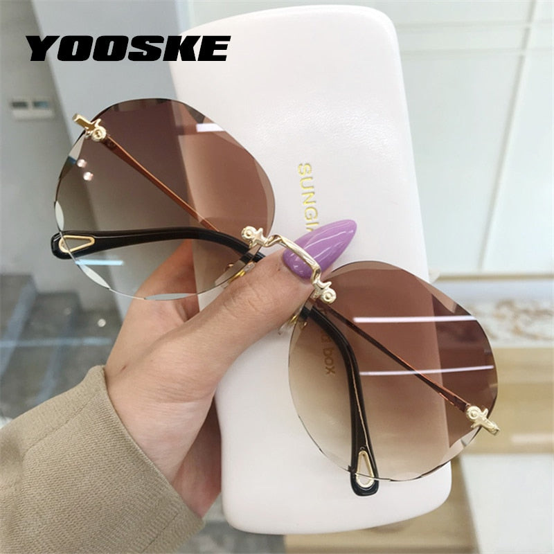 YOOSKE Rimless Cat Eye Sunglasses Women Trendy Sun Glasses Ladies Gradient Shades Framless Eyewear UV400 Mirror