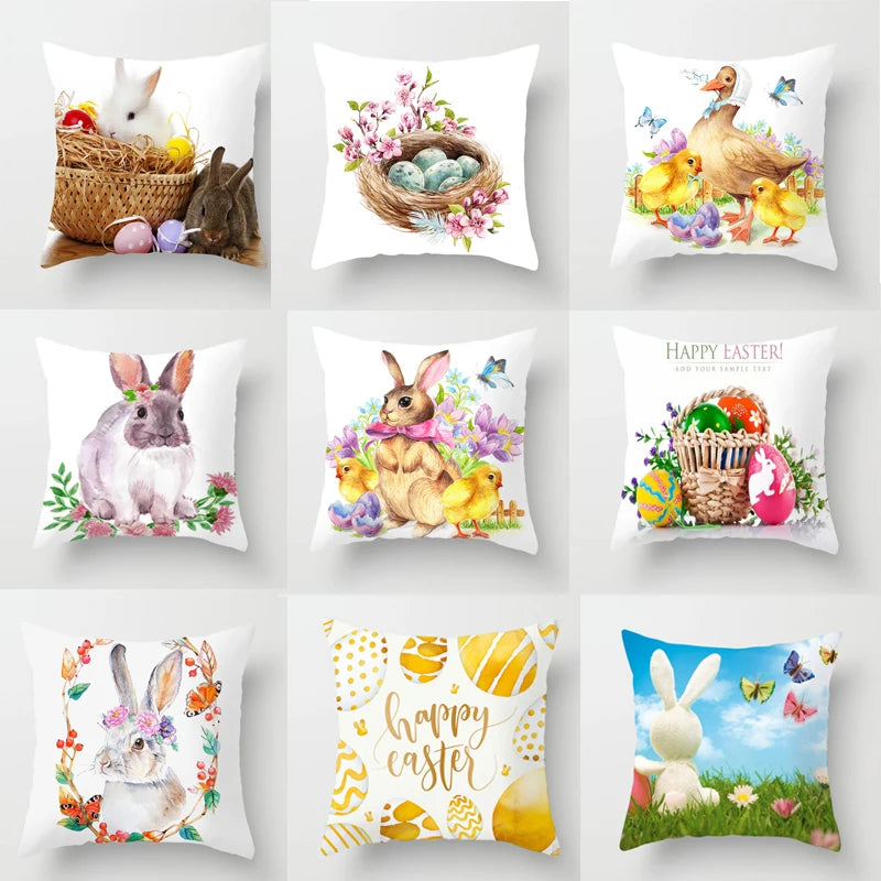 Happy Easter Pillowcase Easter Decorations For Home Party Sofa Pillow Case Rabbit Bunny Eggs Pillow Cover 45*45CM