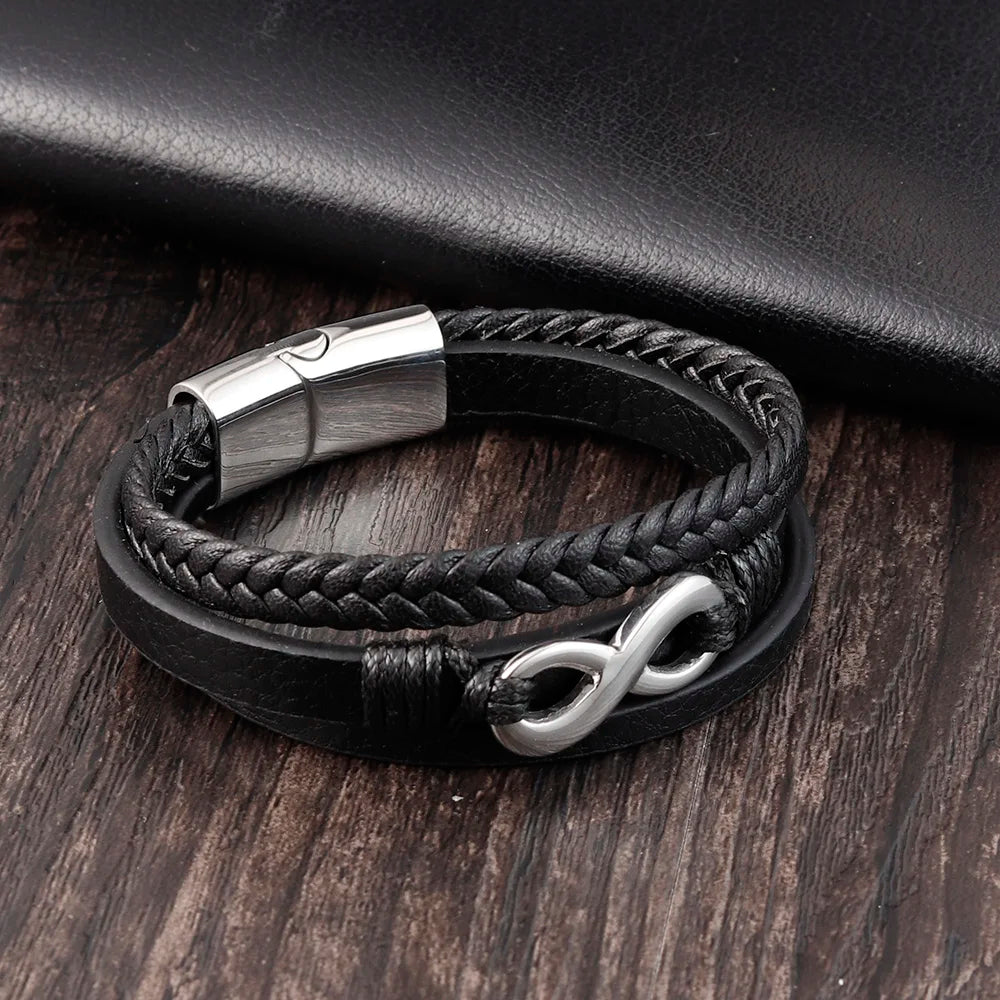 Men's Stainless Steel Infinity Braided Leather Bracelets