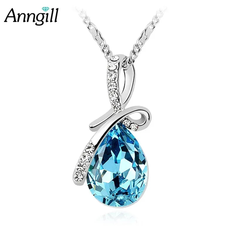 Anngill Original Austrian Element Crystal Pendant Necklaces Women Party Chain Collares Fashion Jewelry Valentine's Day Gift